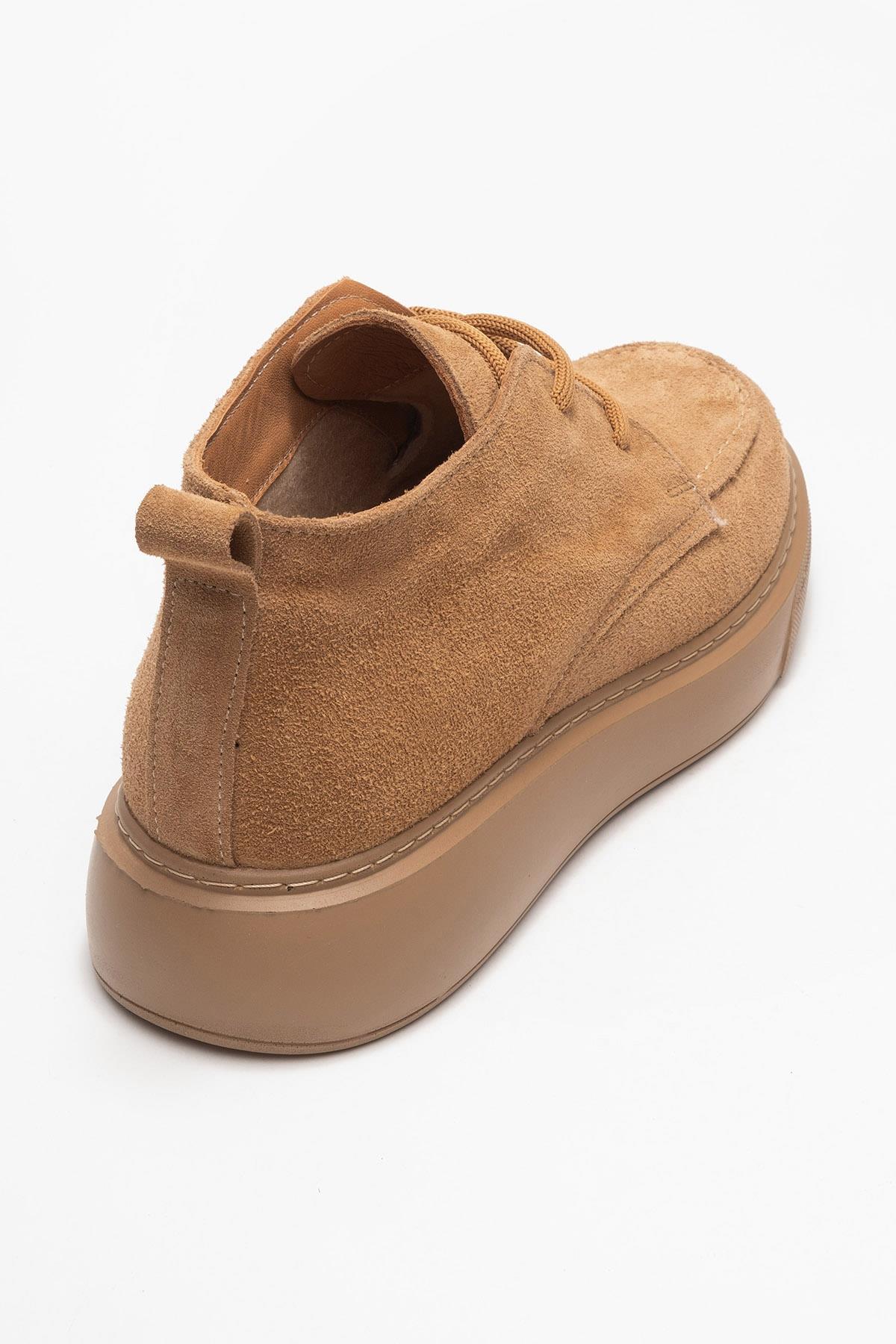 Lilya - Taupe Genuine Suede Leather Chukka Boot – back view showing leather, suede, Vowalisse