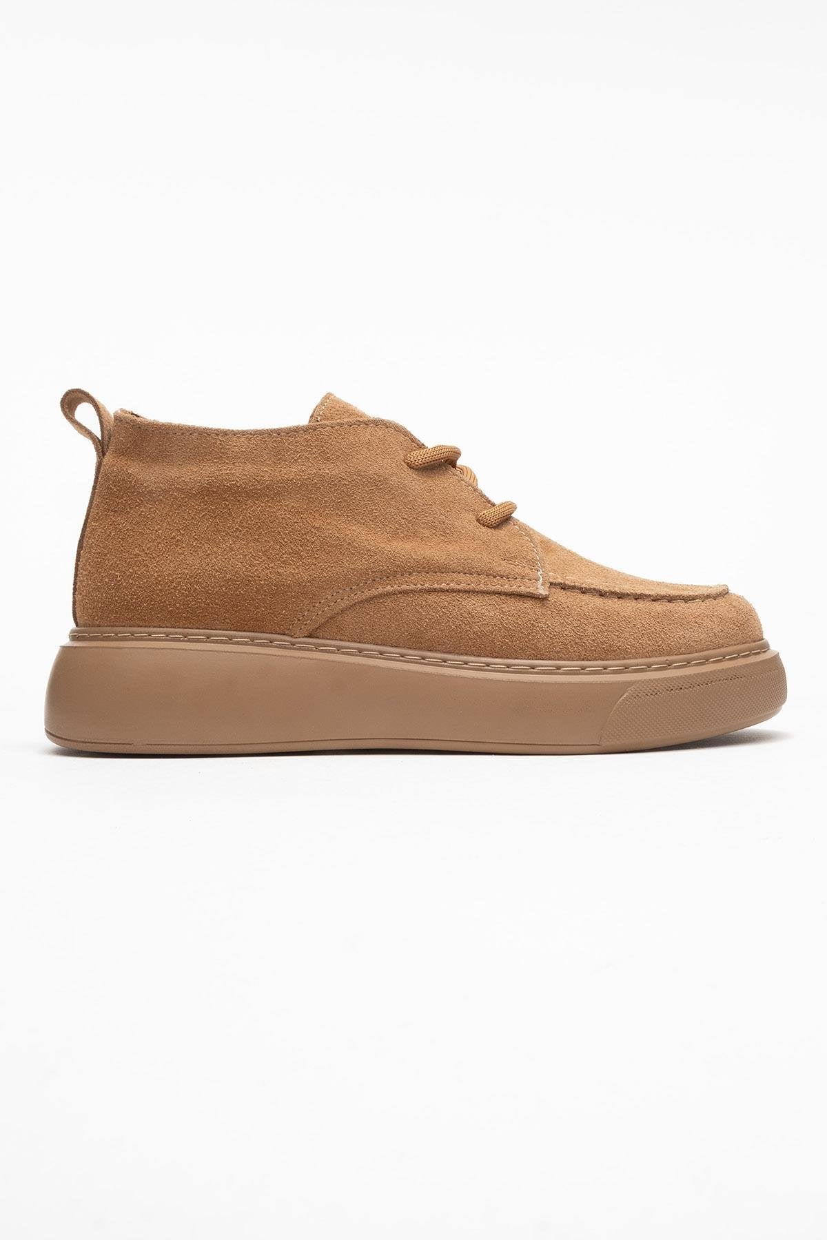 Lilya - Taupe Genuine Suede Leather Chukka Boot – top view showing leather, suede, Vowalisse