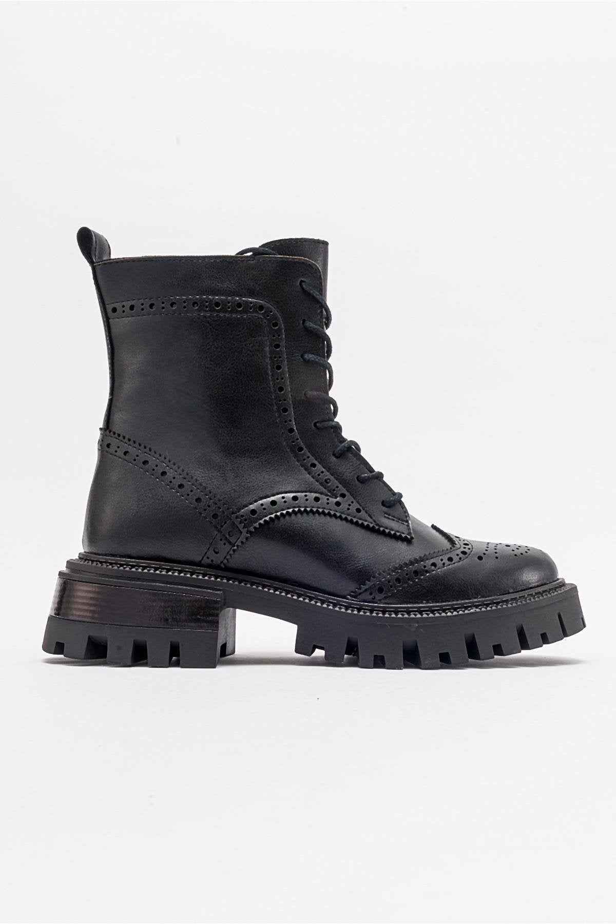 Coralo Black Lace‑Up Combat Boot – top view showing lace, leather, black, Vowalisse