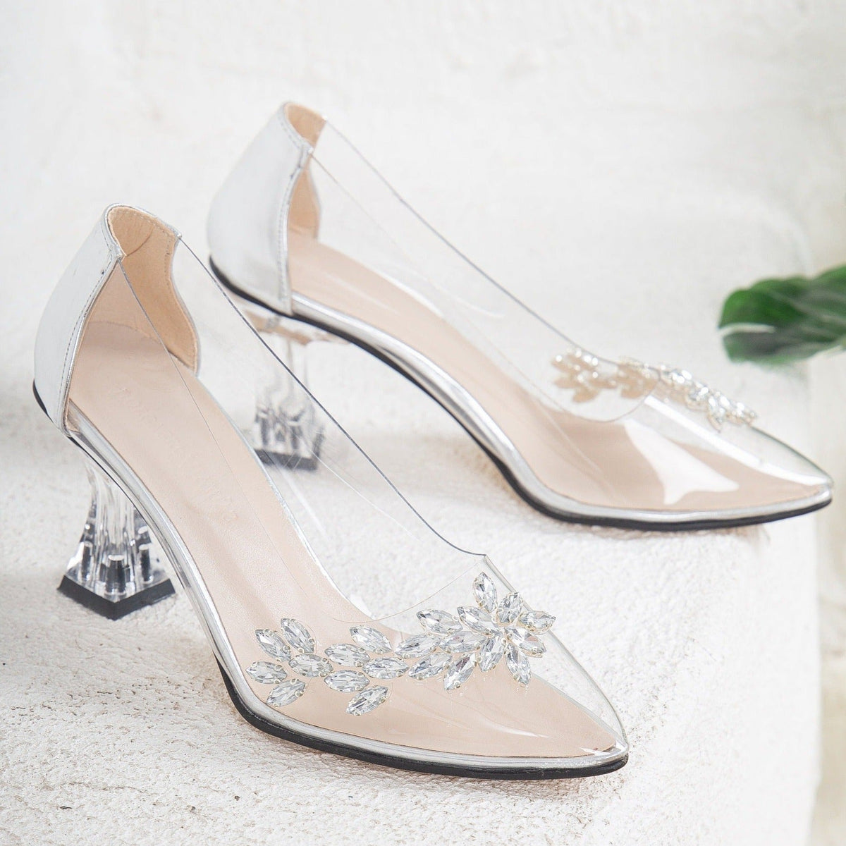 Cinderella - Silver Transparent High Heels – top view showing silver, Vowalisse