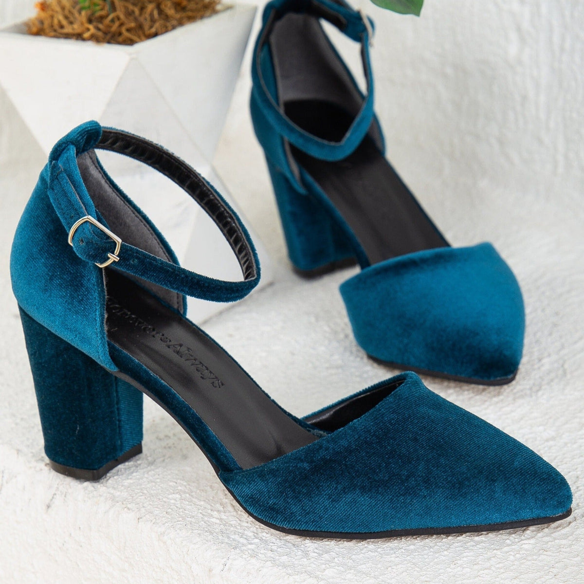 Gisele - Teal Blue Velvet High Heels – top view showing velvet, blue, Vowalisse