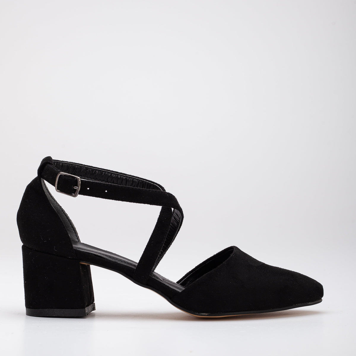 Dolly - Black Suede Pumps – front three-quarter view showing leather, suede, black, Vowalisse