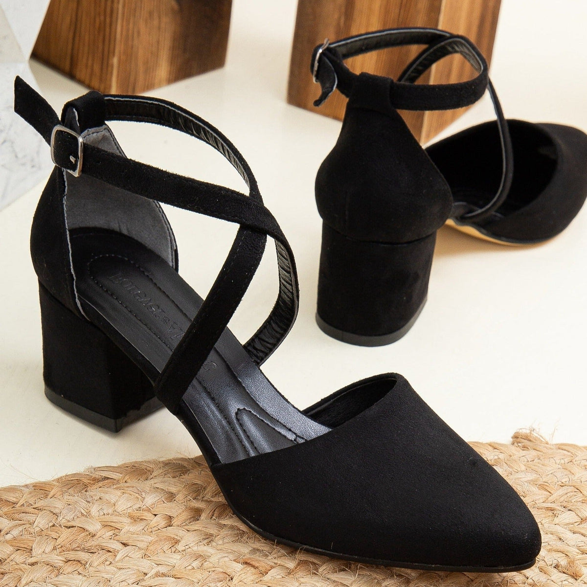 Dolly - Black Suede Pumps – back view showing leather, suede, black, Vowalisse