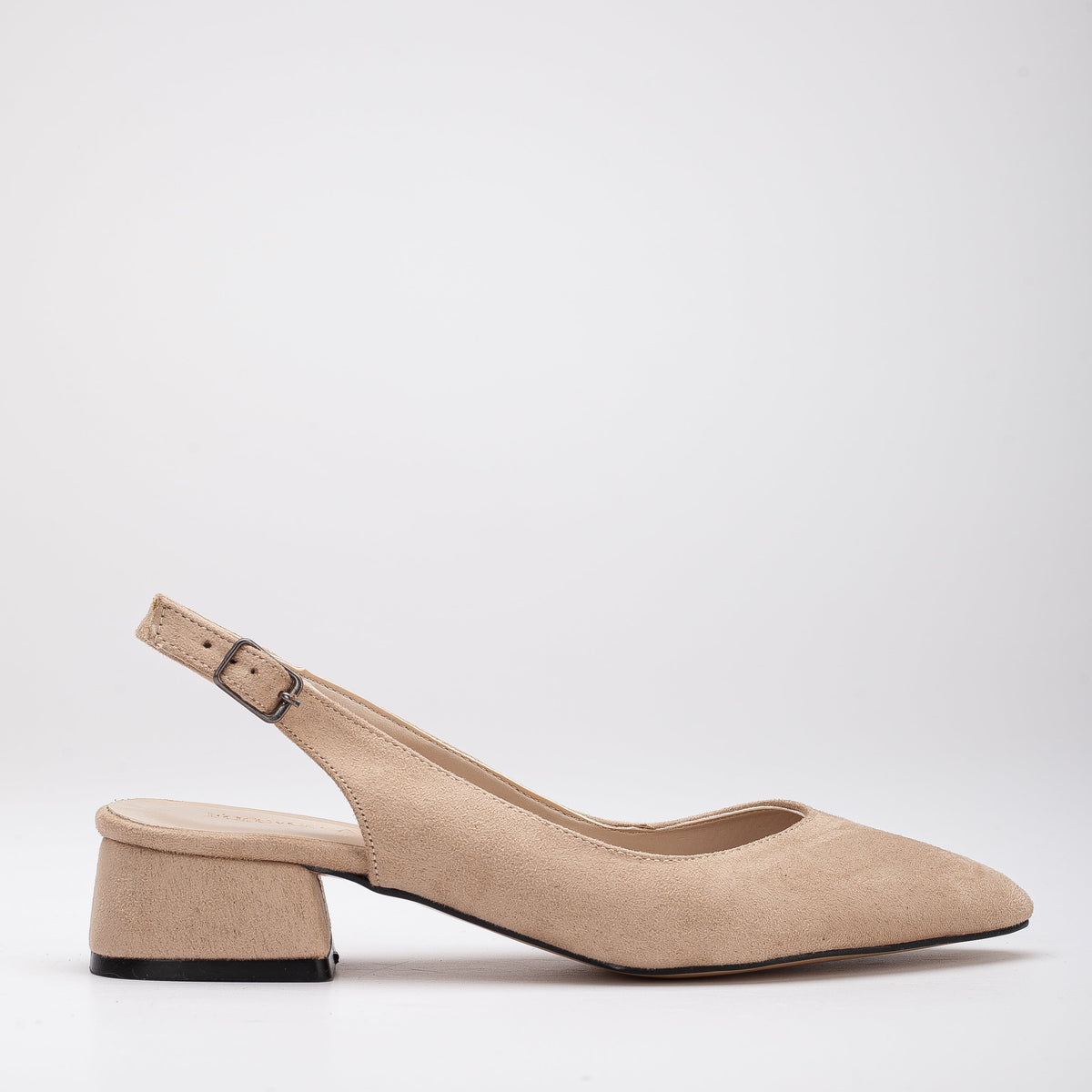 Emma - Beige Suede Slingback Shoes – front three-quarter view showing leather, suede, Vowalisse