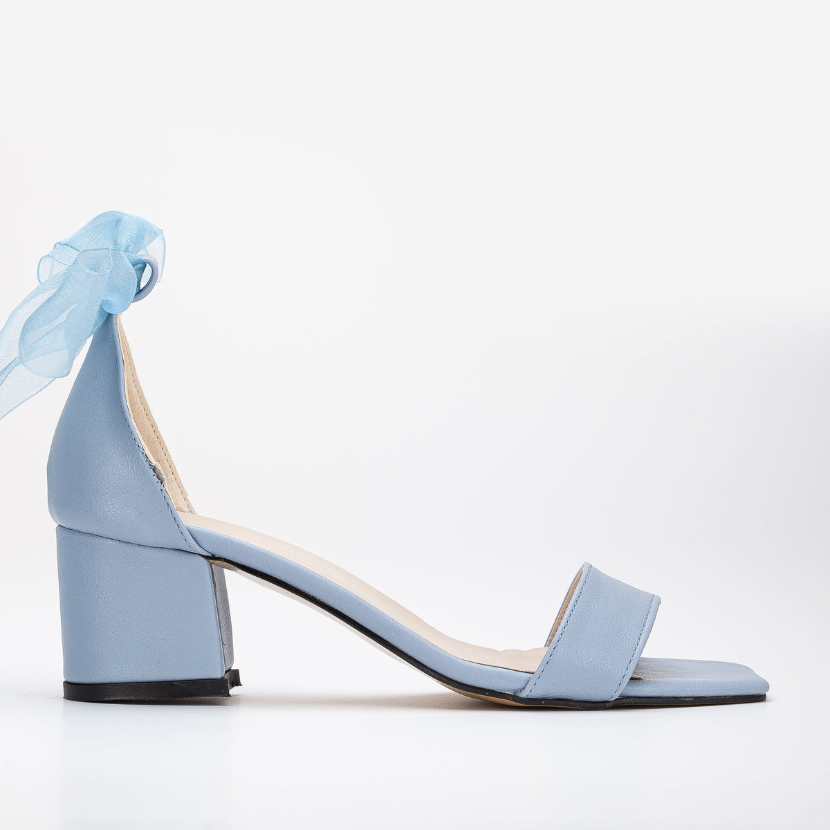 Hera - Baby Blue Sandals with Ribbon – front three-quarter view showing leather, blue, Vowalisse