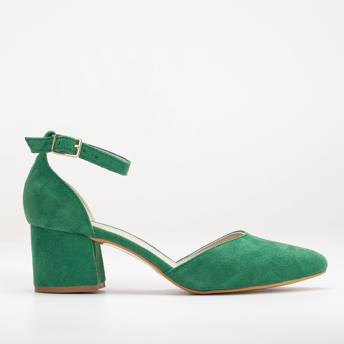Marcelle - Green Suede Bridal Shoes – front three-quarter view showing leather, suede, green, Vowalisse