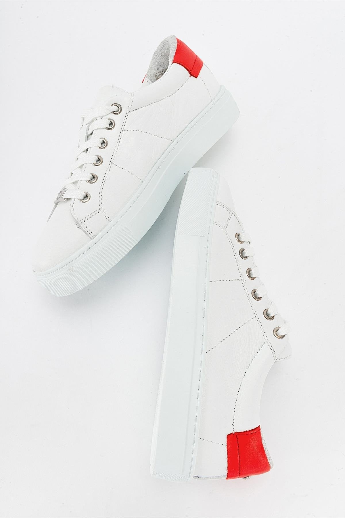 Ayverie - White Leather Sneaker – detail view showing leather, white, Vowalisse