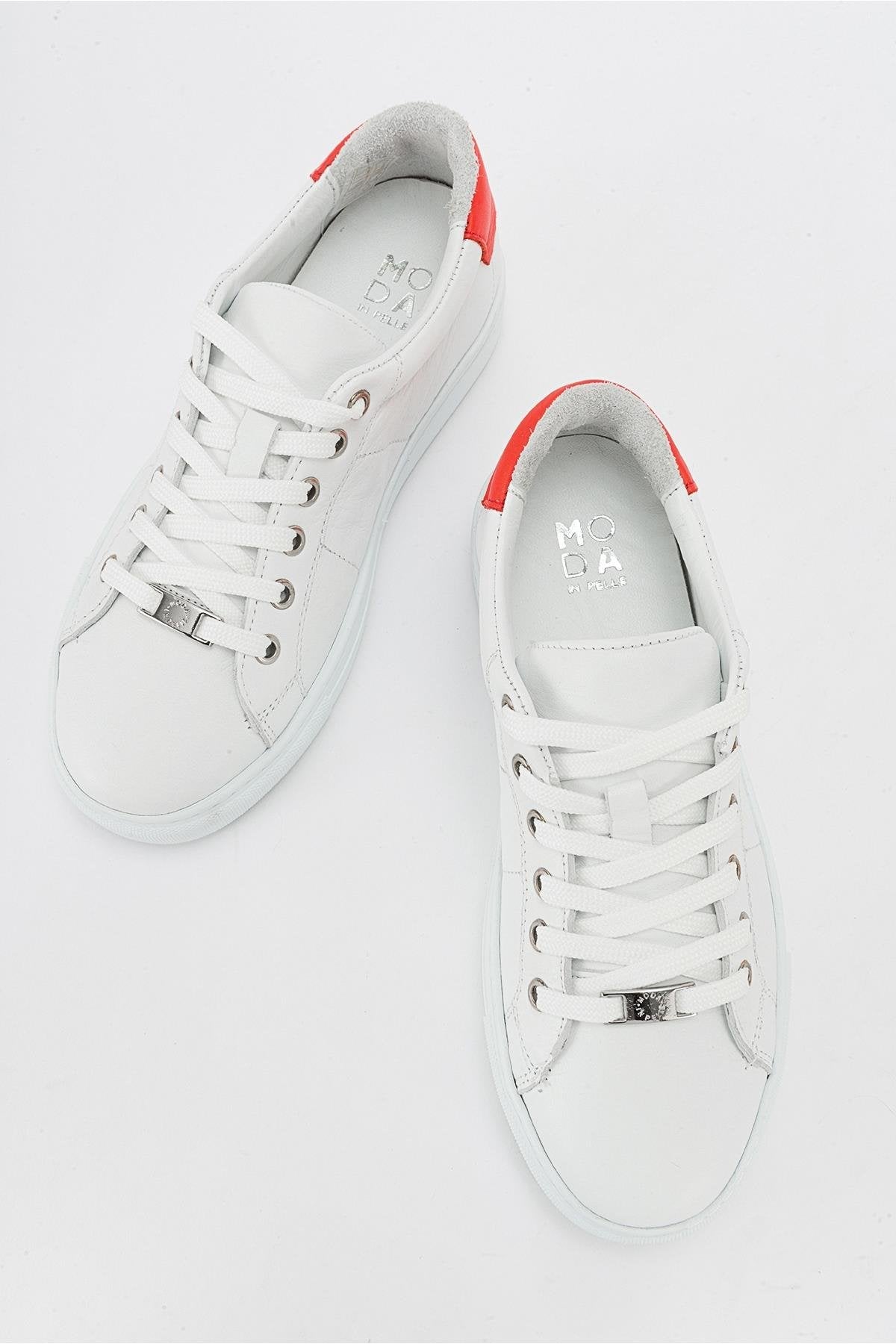 Ayverie - White Leather Sneaker – heel view showing leather, white, Vowalisse