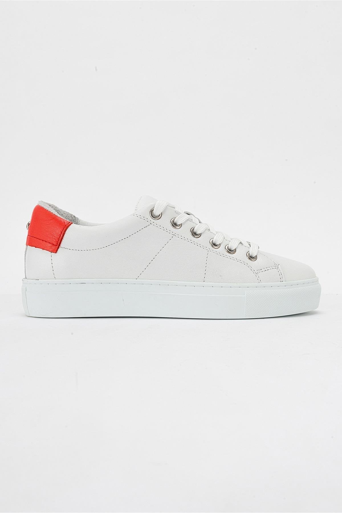 Ayverie - White Leather Sneaker – top view showing leather, white, Vowalisse