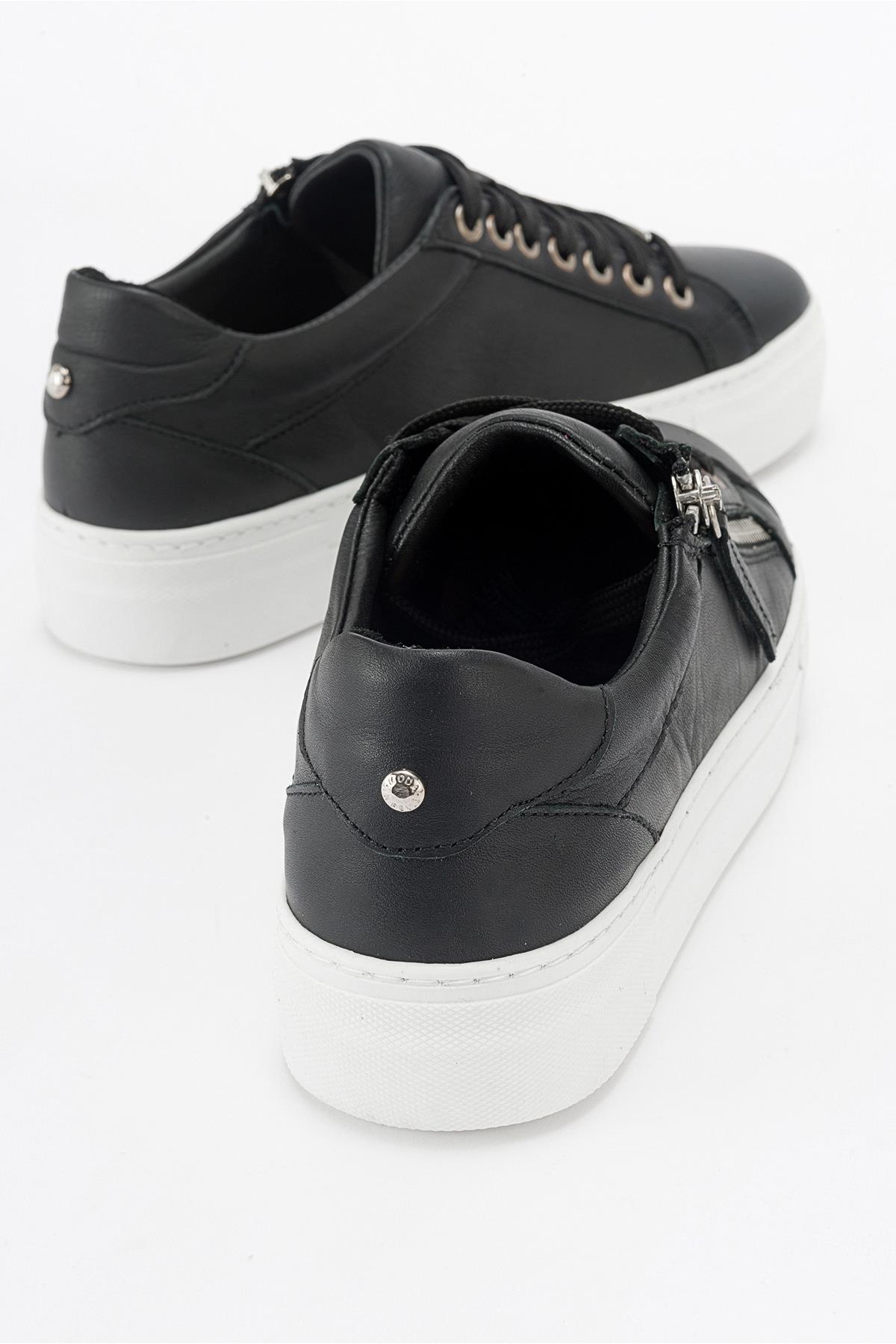 Beryl - Black Leather Zip Sneaker – back view showing leather, black, Vowalisse