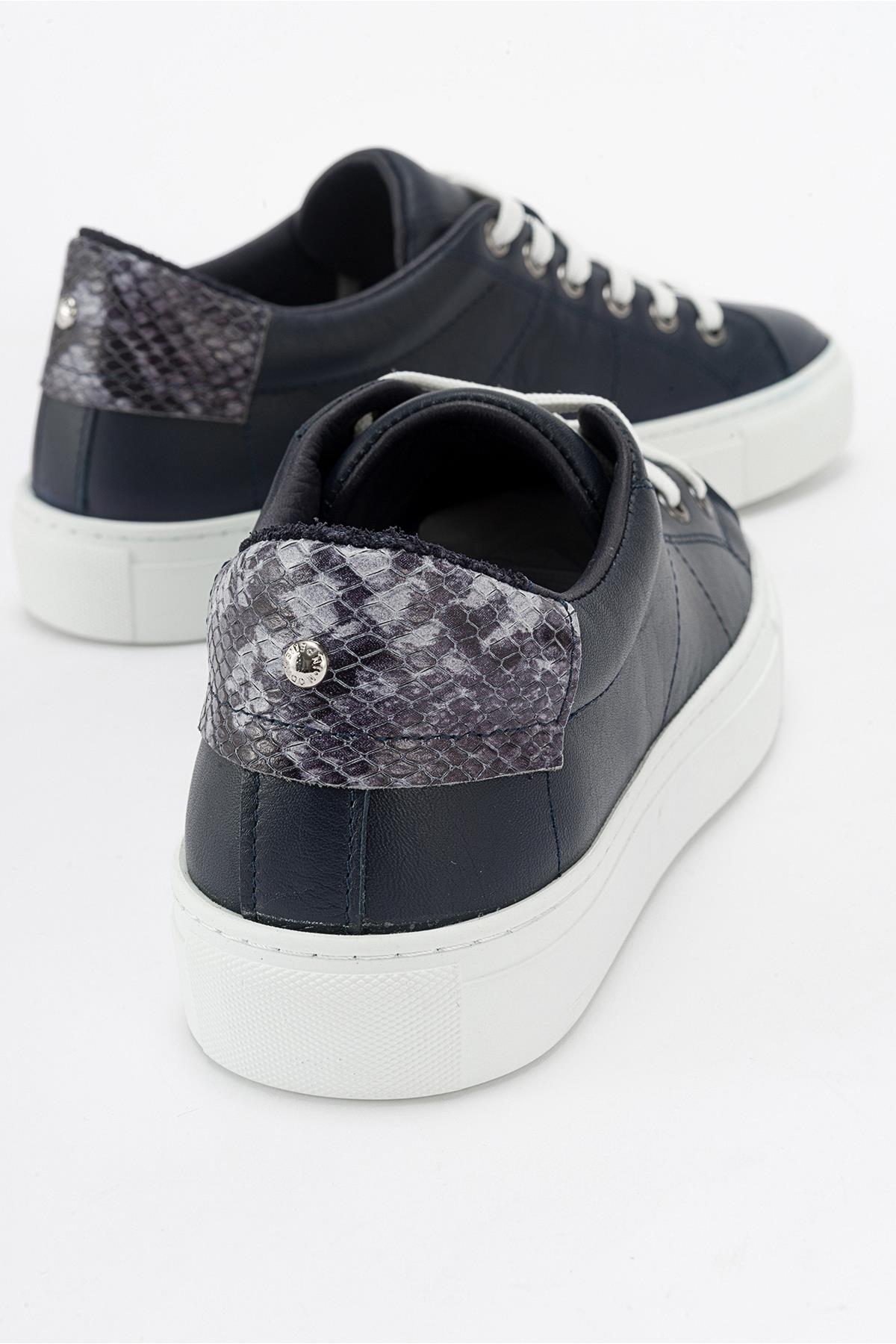 Ayverie - Navy Leather Sneaker – back view showing leather, Vowalisse