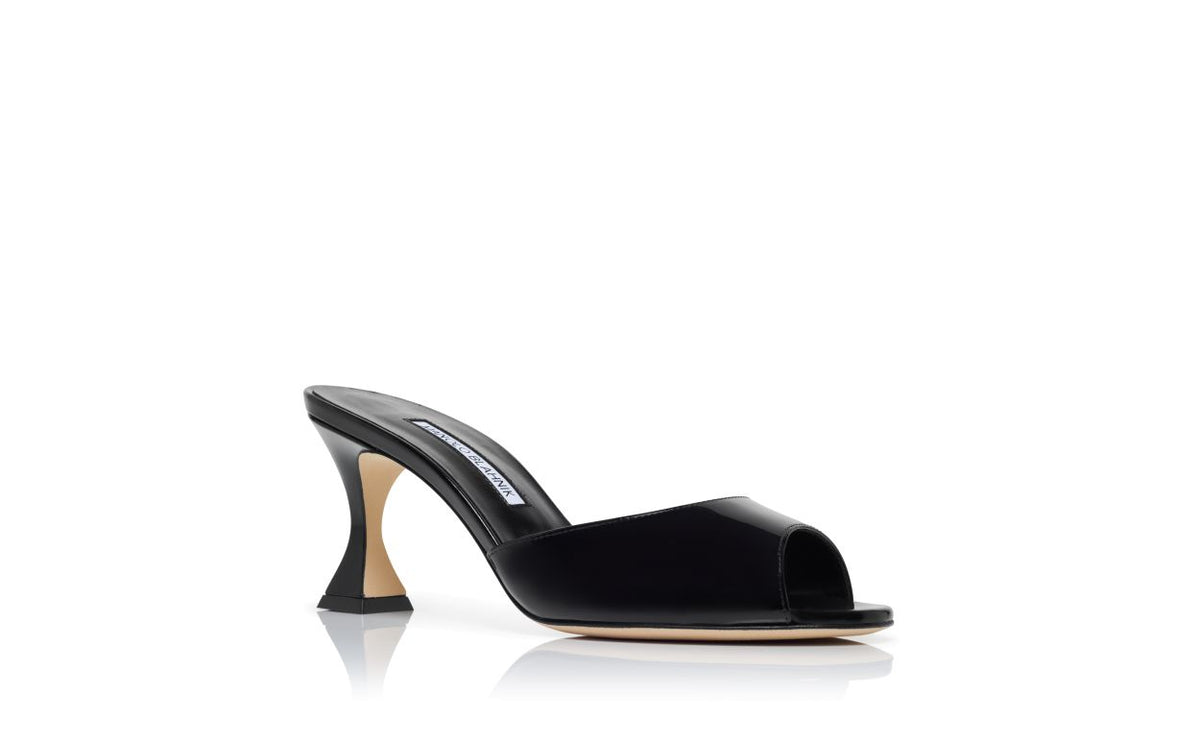 Celeste Jewel Black Open Toe Mules – top view showing black open toe, patent leather, Vowalisse