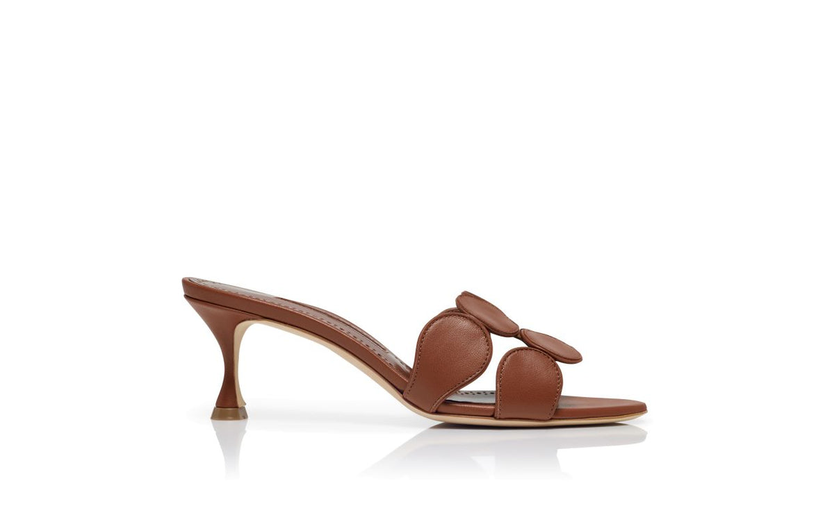 Valentina Star Brown Open Toe Mules – side profile showing brown open toe, nappa leather, Vowalisse