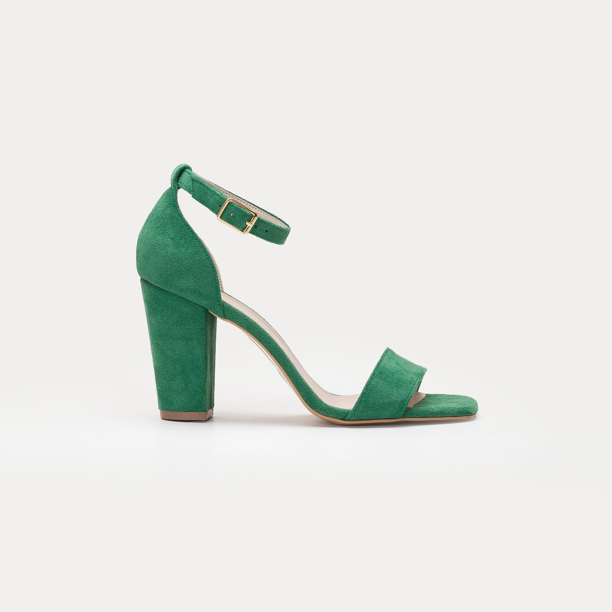 Jess - Green Suede Sandals – front three-quarter view showing leather, suede, green, Vowalisse