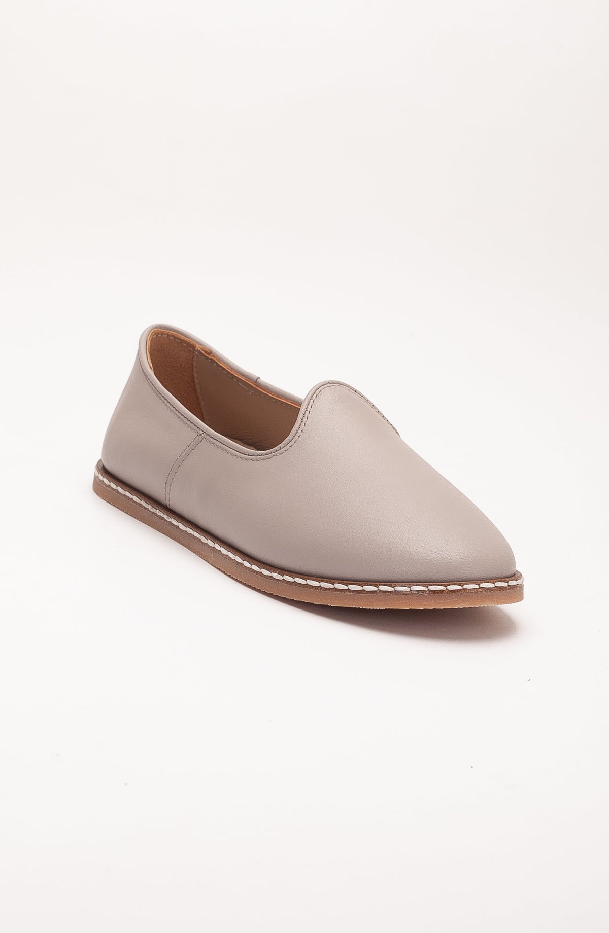 Dalya - Dark Beige Leather Slip On – side view showing leather, red, Vowalisse