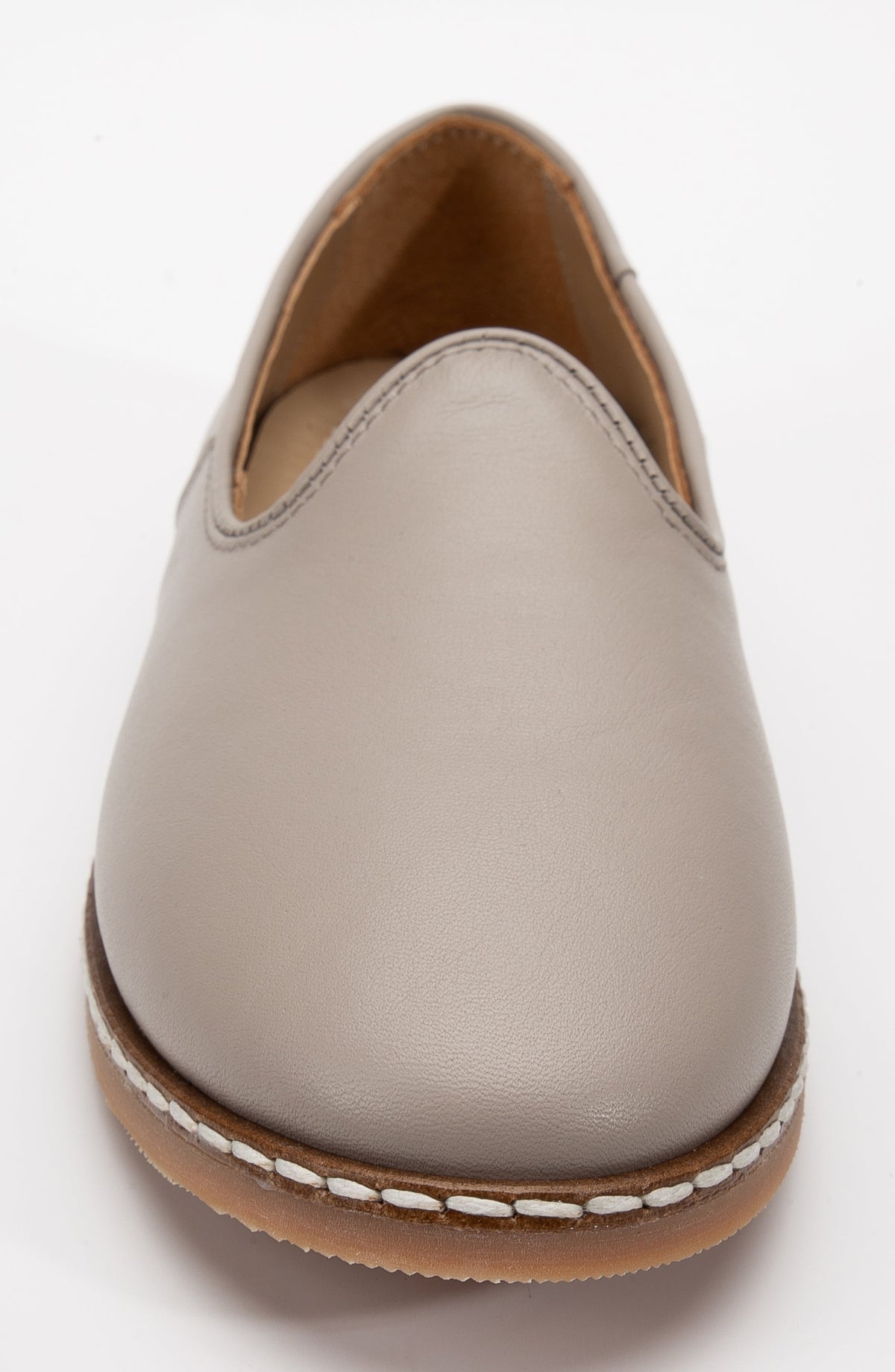 Dalya - Dark Beige Leather Slip On – top view showing leather, red, Vowalisse