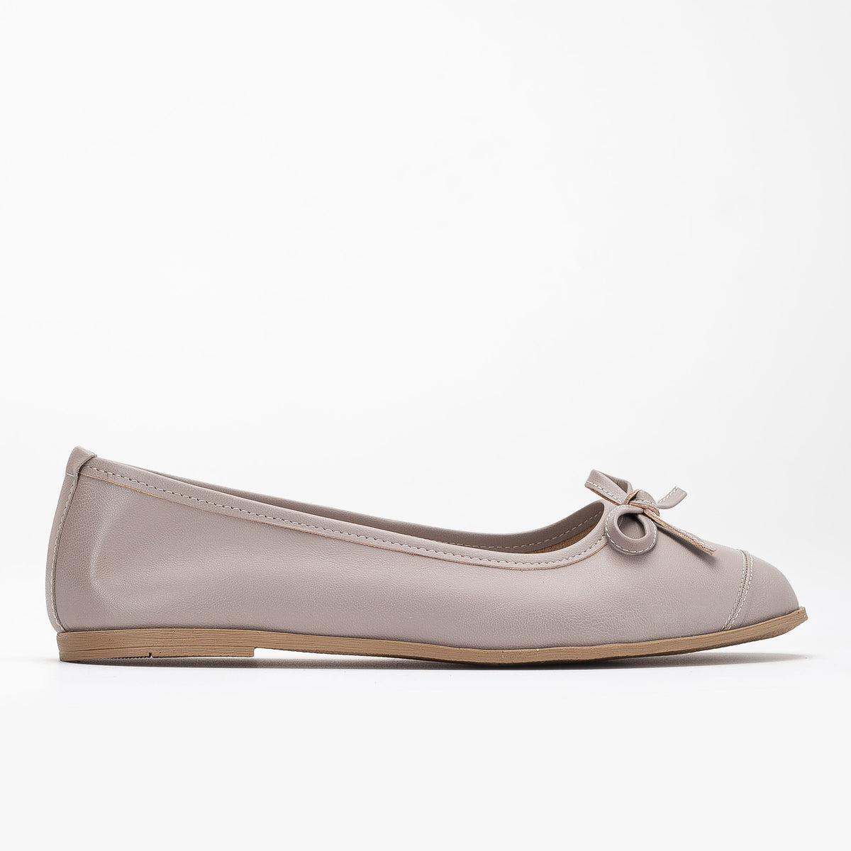 Brooklyn - Dark Beige Ballerina Flats – side view showing bow, leather, suede, Vowalisse