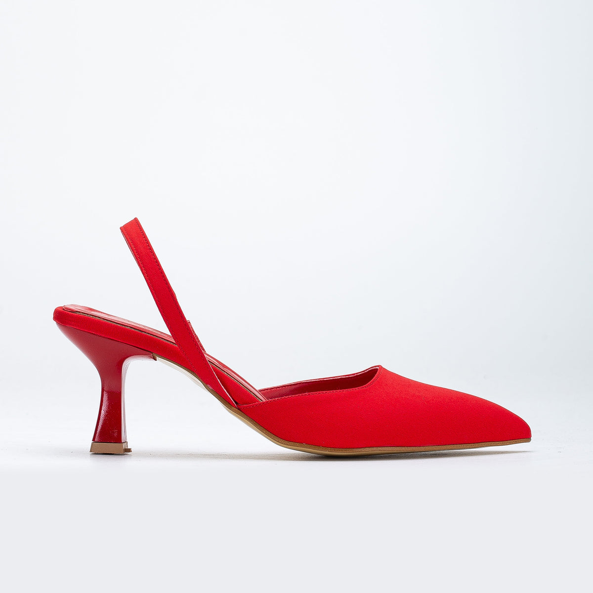 Rae - Red Slingback Kitten Heels – front three-quarter view showing red, Vowalisse