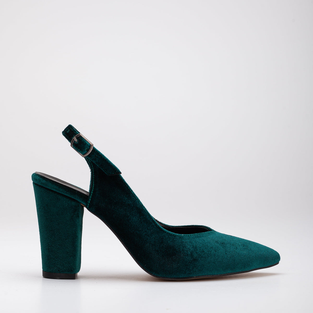 Emma - Emerald Green Velvet Heels – front three-quarter view showing velvet, green, Vowalisse