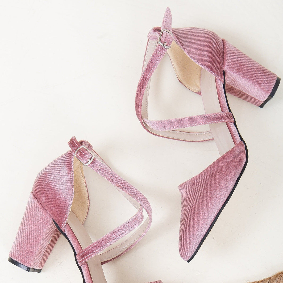 Sina - Rose Velvet High Heels – back view showing velvet, pink, Vowalisse
