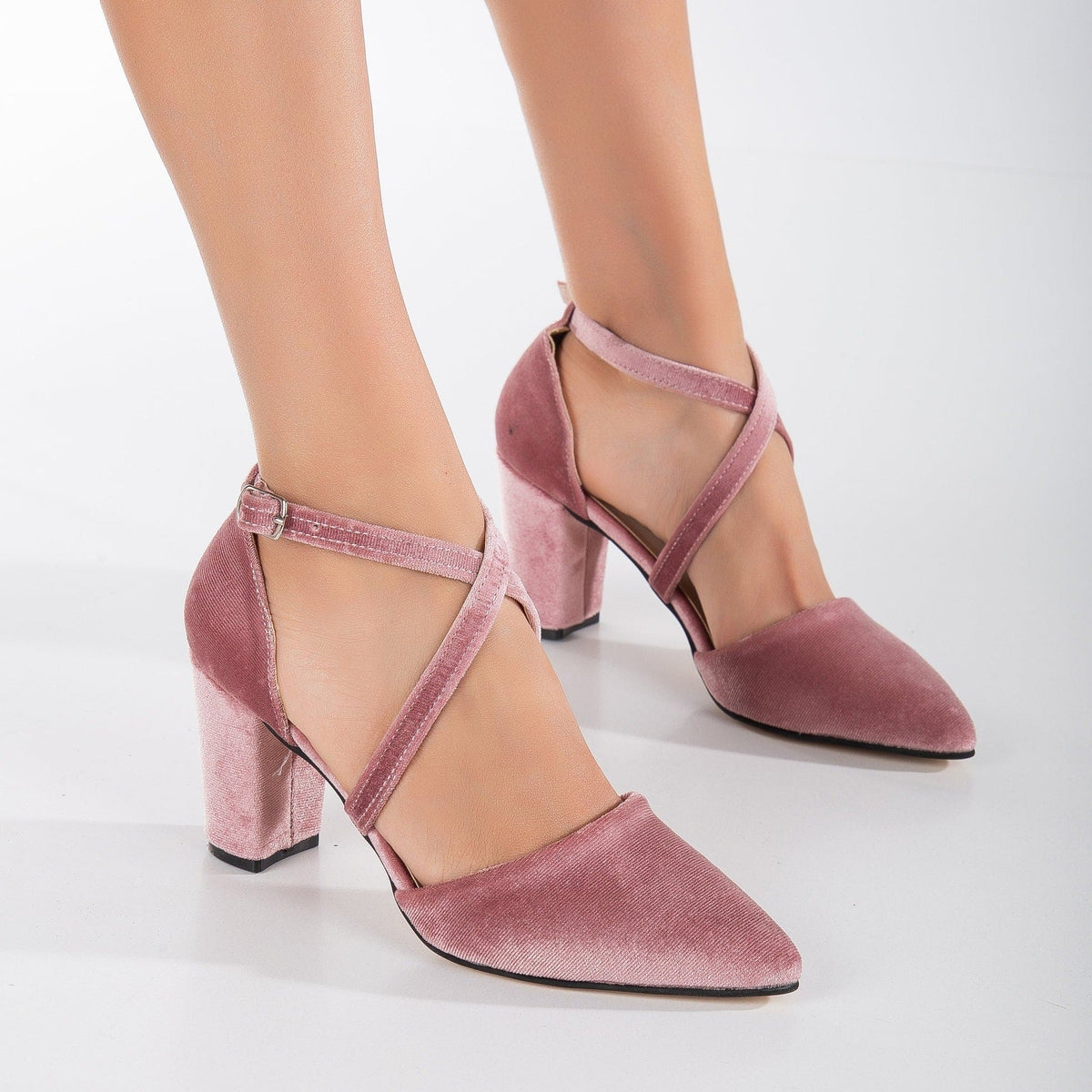 Sina - Rose Velvet High Heels – top view showing velvet, pink, Vowalisse