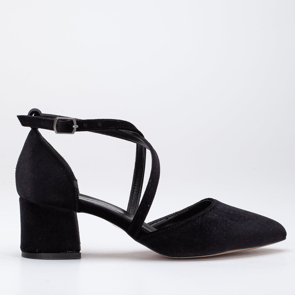 Dolly - Black Velvet Pumps – front three-quarter view showing velvet, black, Vowalisse