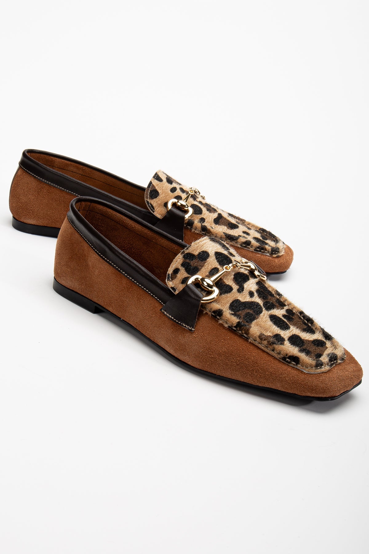 Mabel - Cognac Brown Suede Leather Loafers – front three-quarter view showing leather, suede, red, Vowalisse
