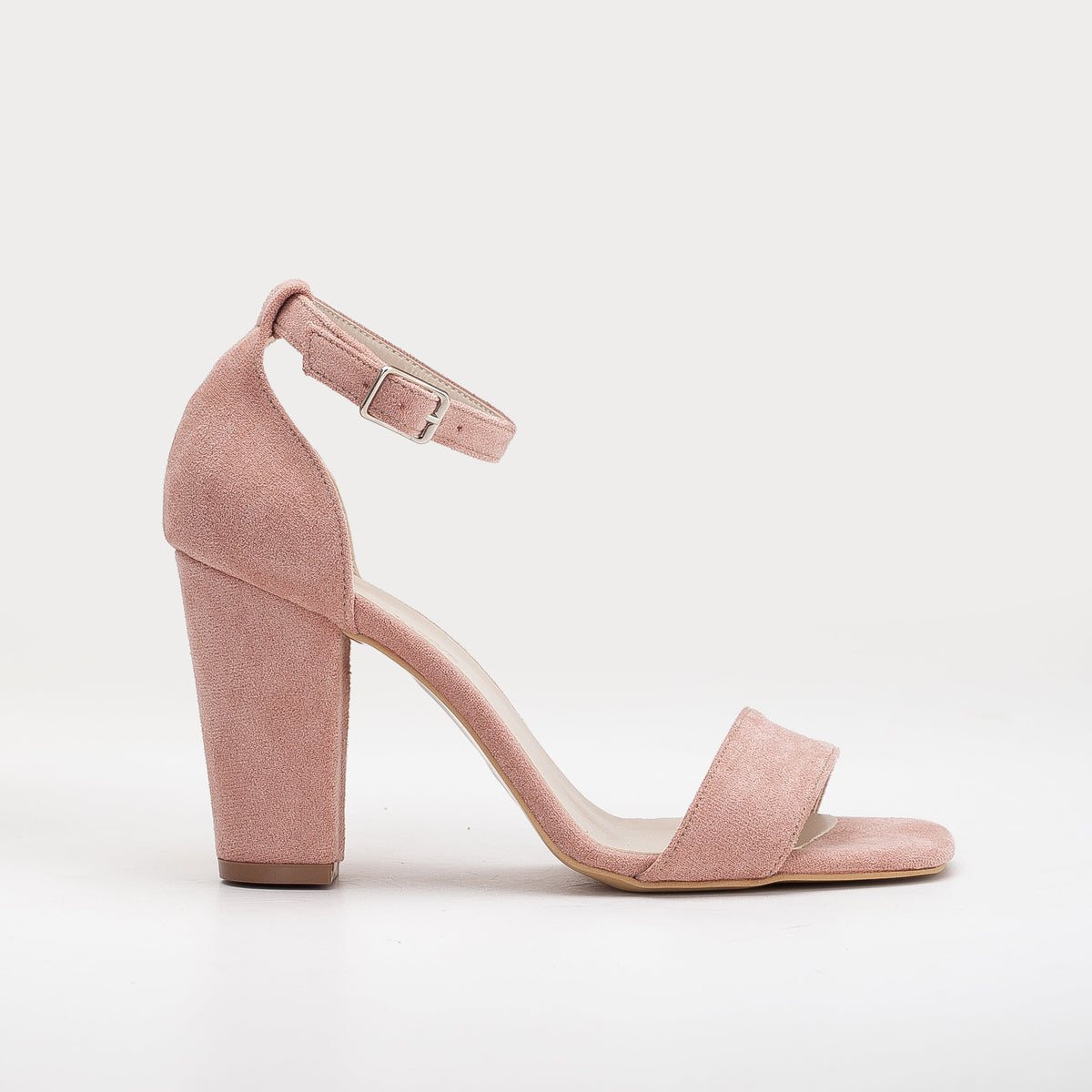 Jess - Dusty Pink Suede Sandals – front three-quarter view showing leather, suede, pink, Vowalisse