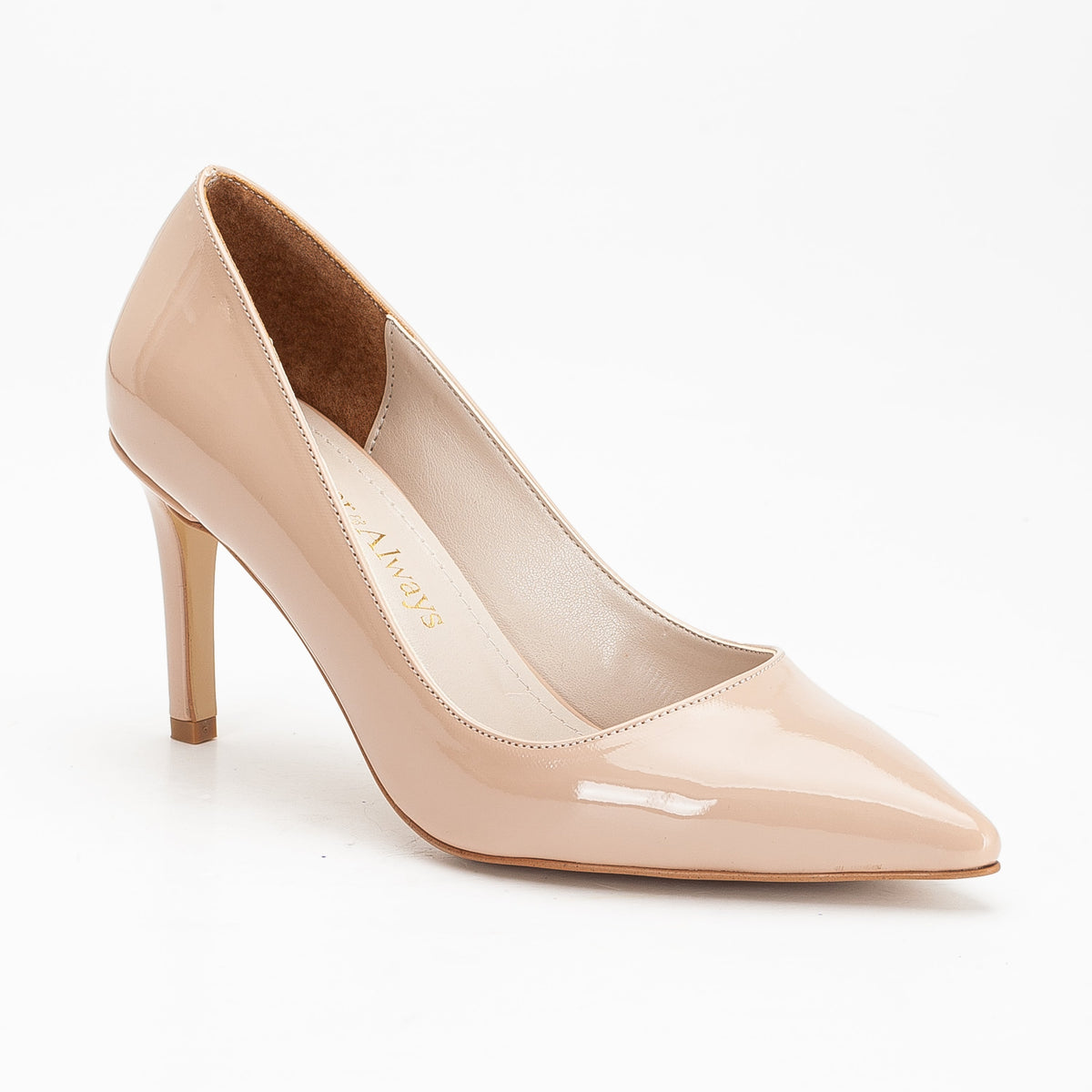 Perla - Beige Pointed Toe Stiletto Pump – side view showing leather, red, Vowalisse