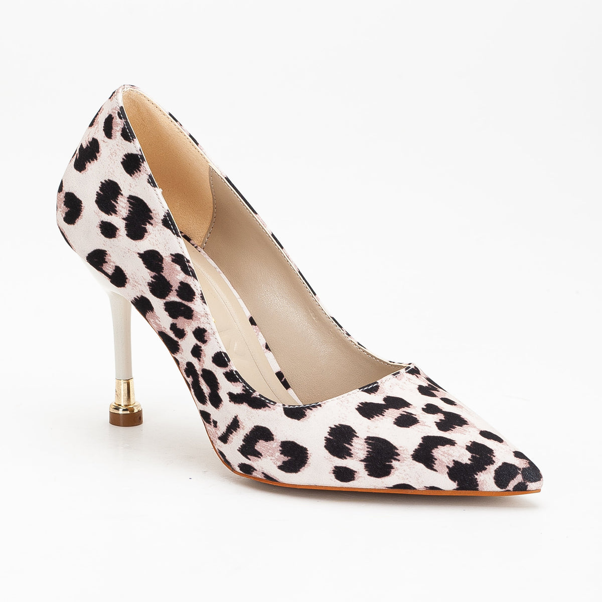 Raven - White Leopard Suede Pointed Toe Stiletto Pump – side view showing leather, suede, white, Vowalisse