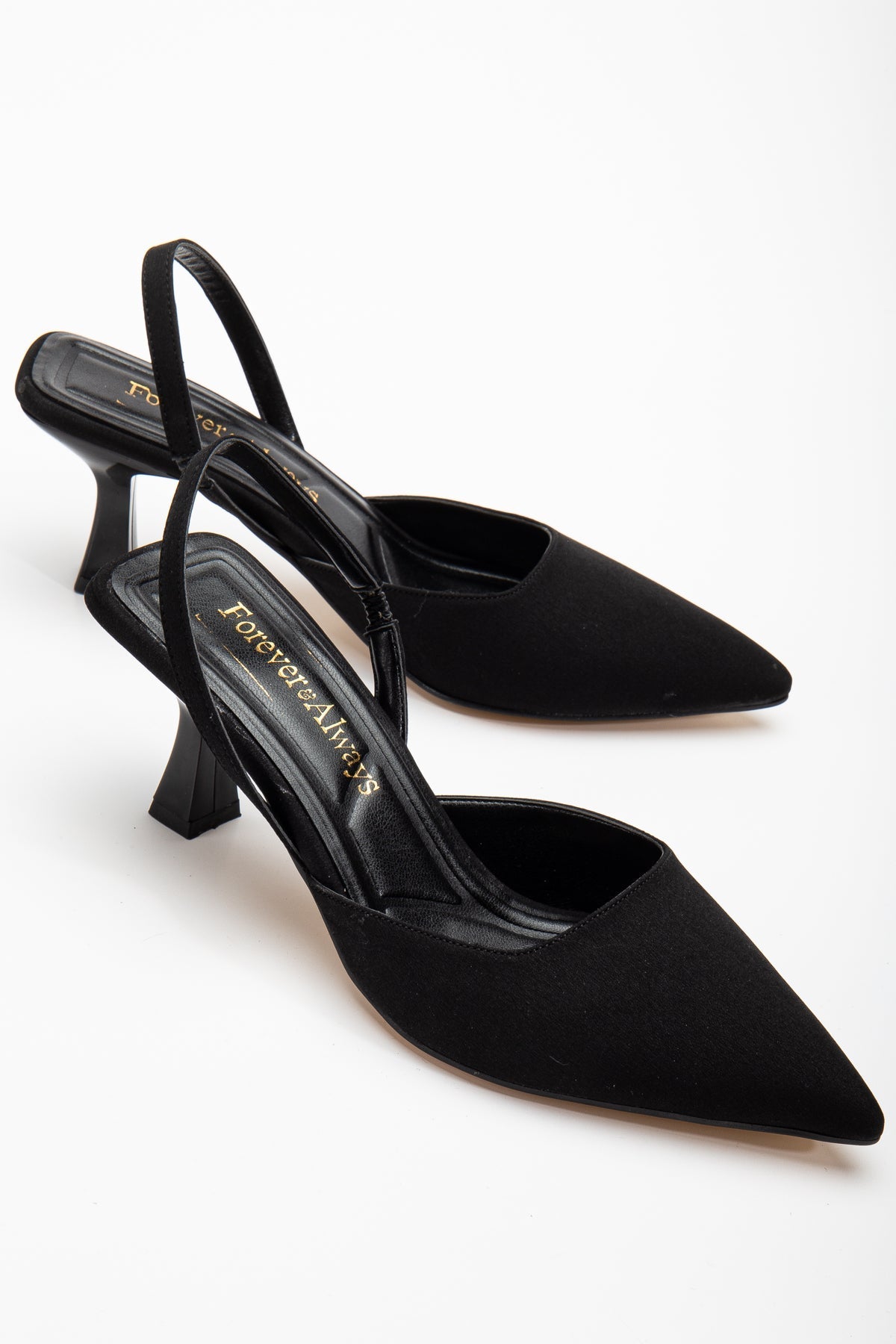 Rae - Black Suede Slingback Kitten Heels – side view showing suede, black, Vowalisse