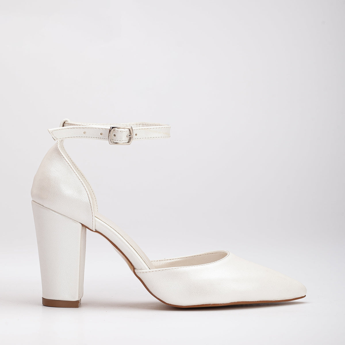 Agnes - Ivory Pearl Wedding Heels – sole view showing pearl, leather, ivory, Vowalisse