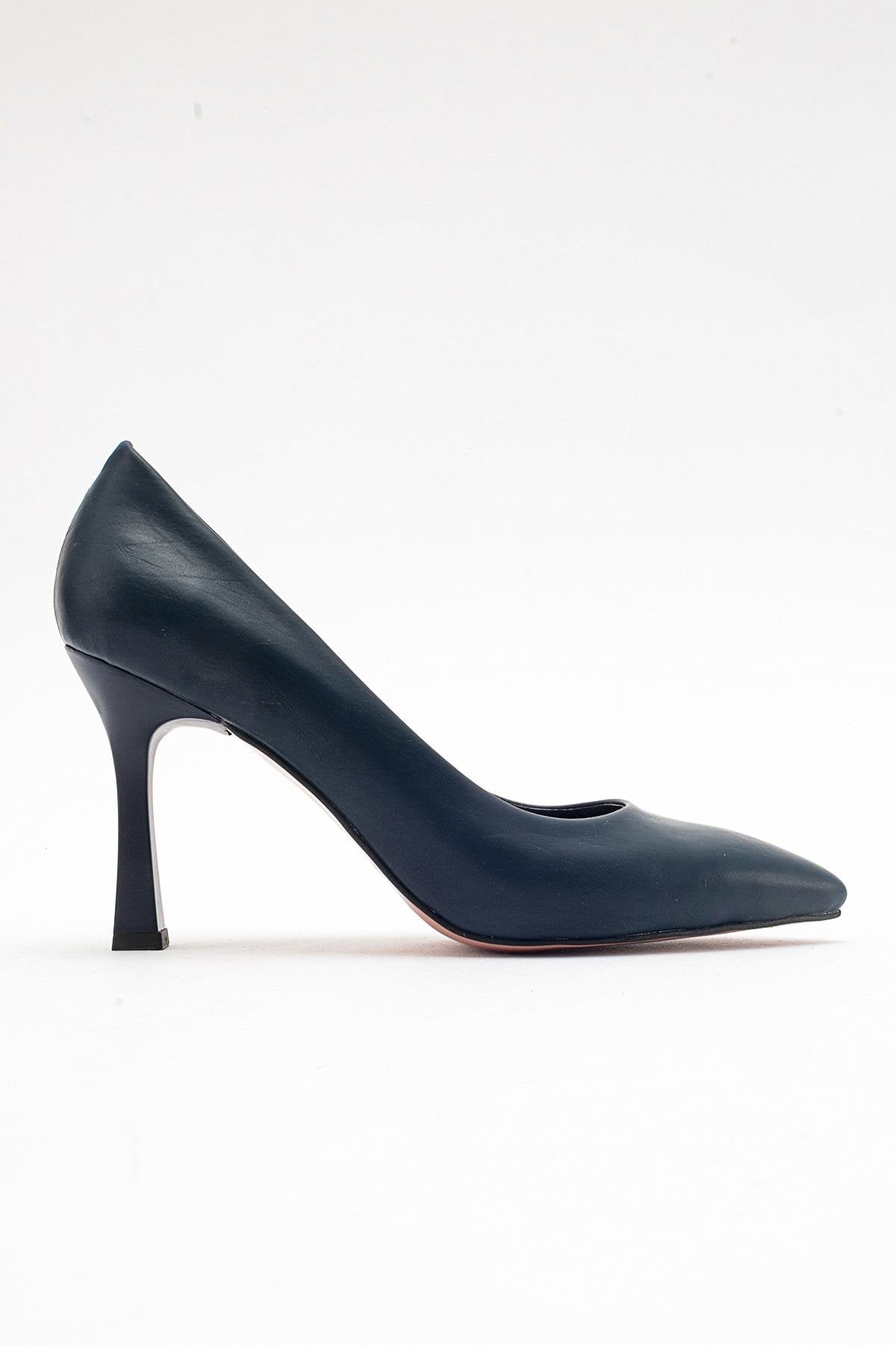 Forest Navy Cilt Pointed Toe Pump – top view showing leather, Vowalisse