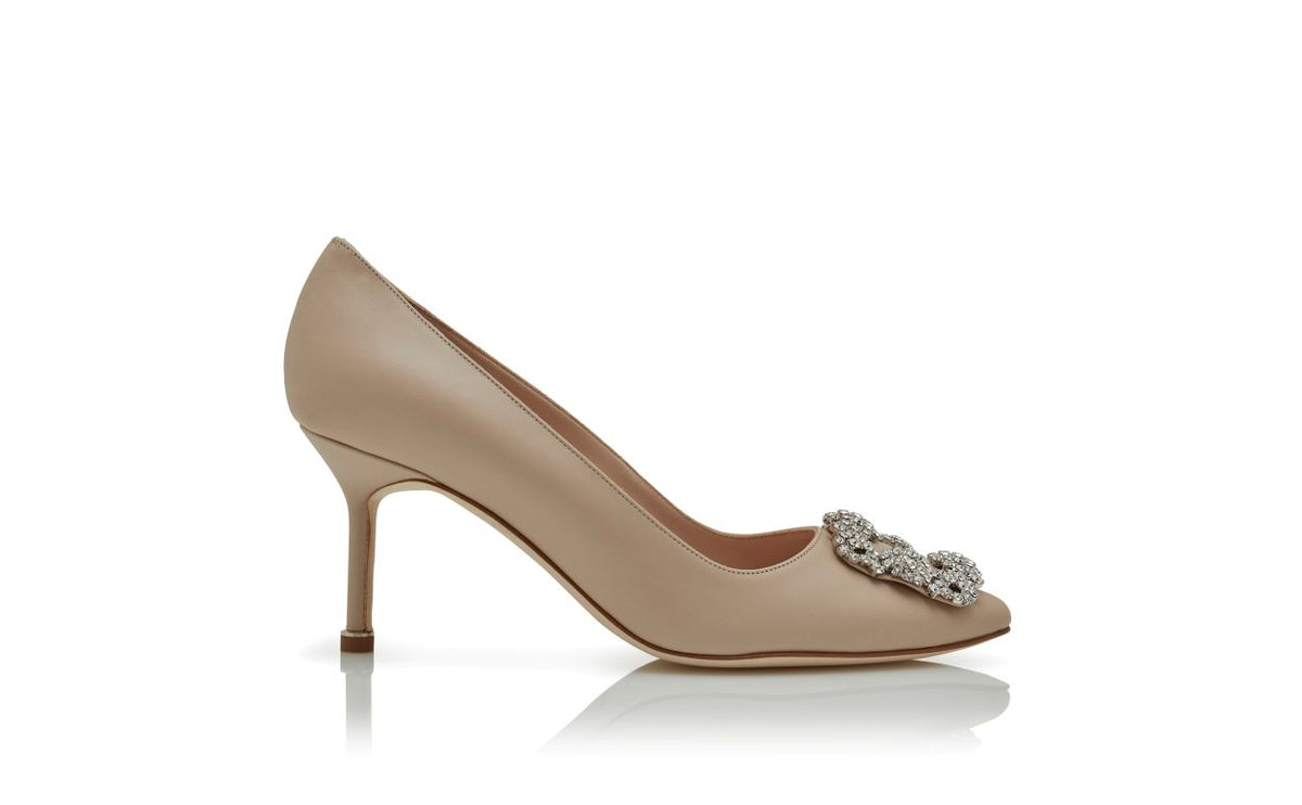 Adriana Halo Neutral Jewel Buckle Pumps – side profile showing neutral jewel buckle, crystal buckle, almond toe, Vowalisse