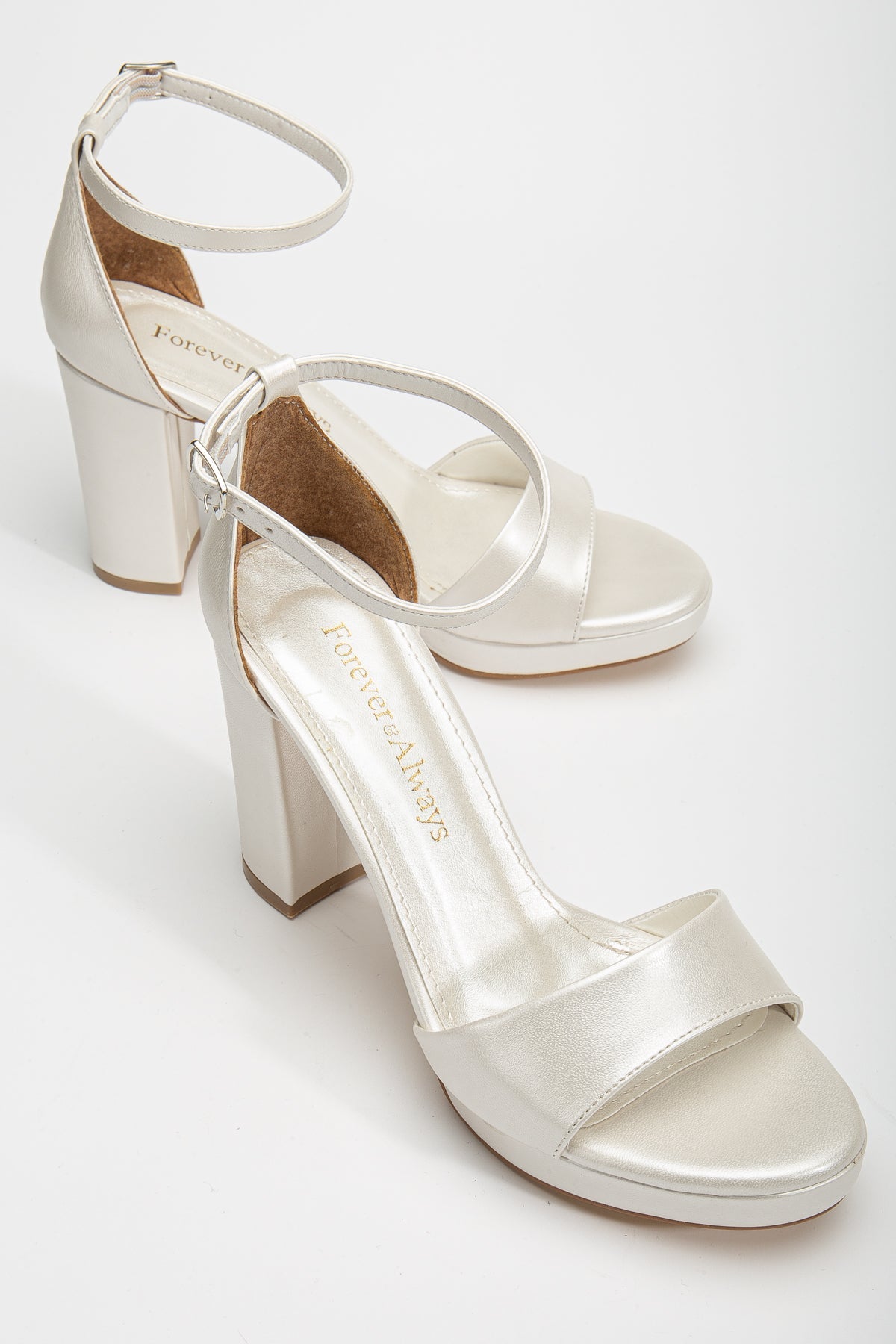 Renee - Ivory Platform Sandals with Pearls – product view 10 showing pearl, leather, ivory, Vowalisse