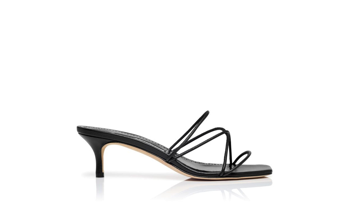 Celeste Muse Black Open Toe Mules – side profile showing black open toe, nappa leather, Vowalisse