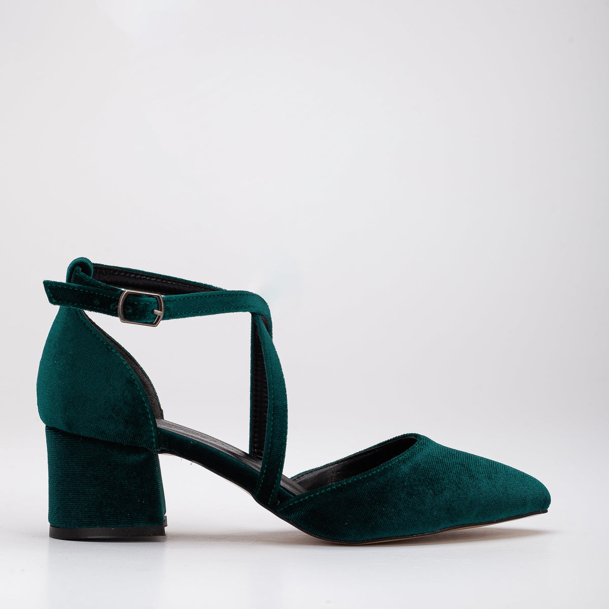 Dolly - Emerald Green Velvet Heels – front three-quarter view showing velvet, green, Vowalisse