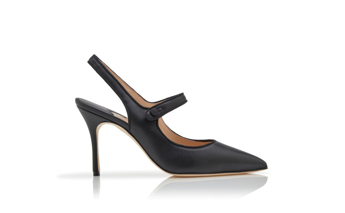 Elara Grace Black Slingback Slingbacks – side profile showing black slingback, pointed toe, nappa leather, Vowalisse