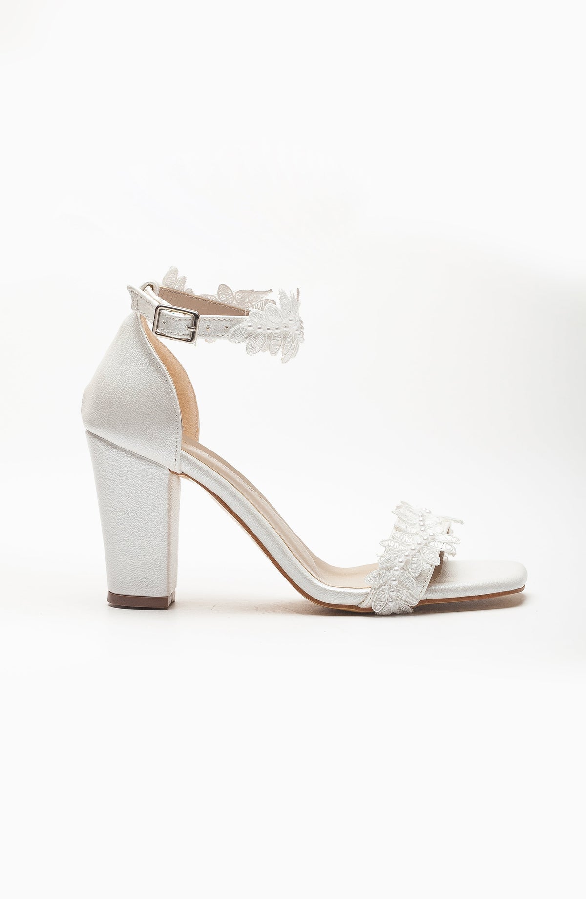 Marlene - Ivory Lace Bridal Heels – detail view showing lace, ivory, white, Vowalisse
