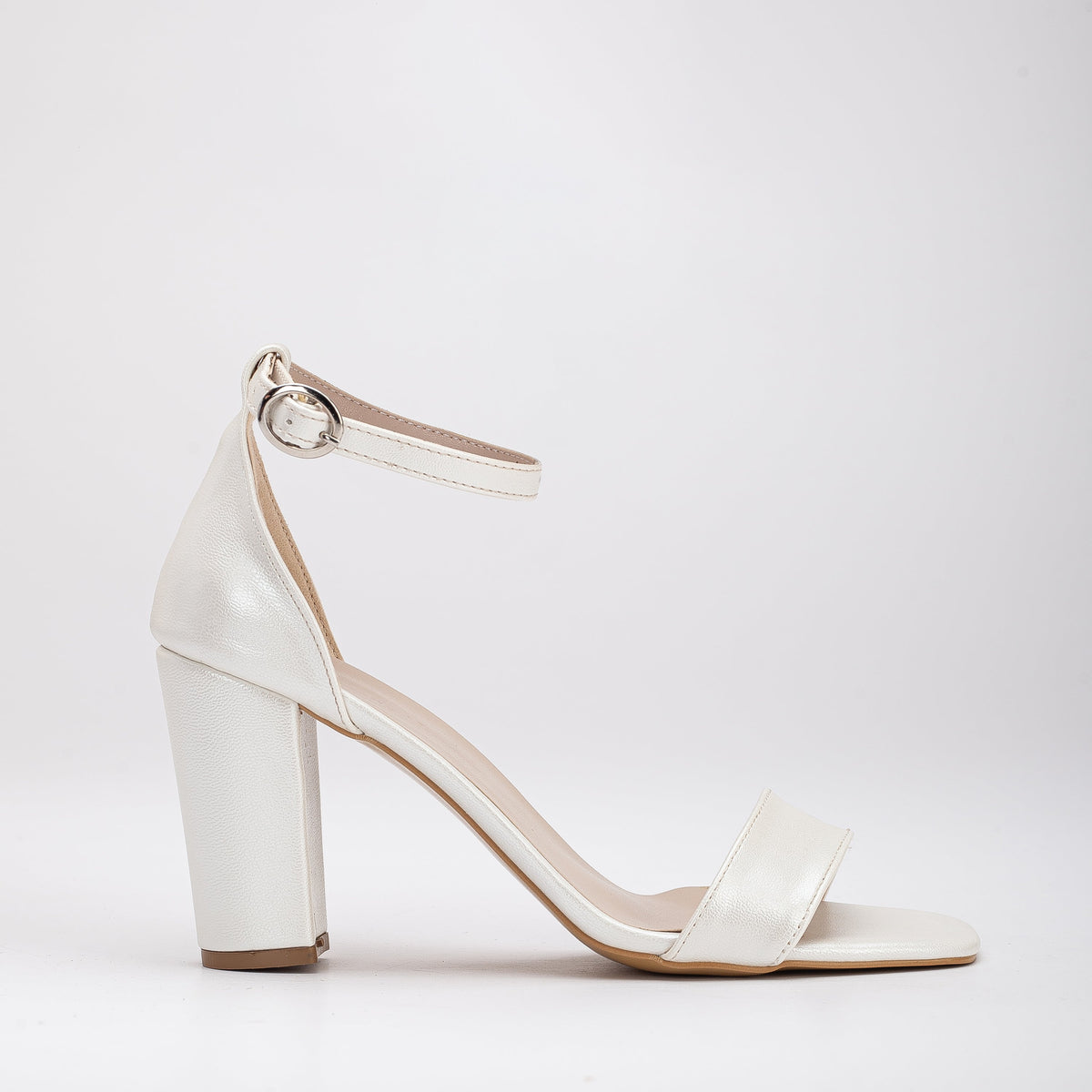 Noelle - Ivory Wedding Sandals with Ribbon – top view showing leather, ivory, Vowalisse