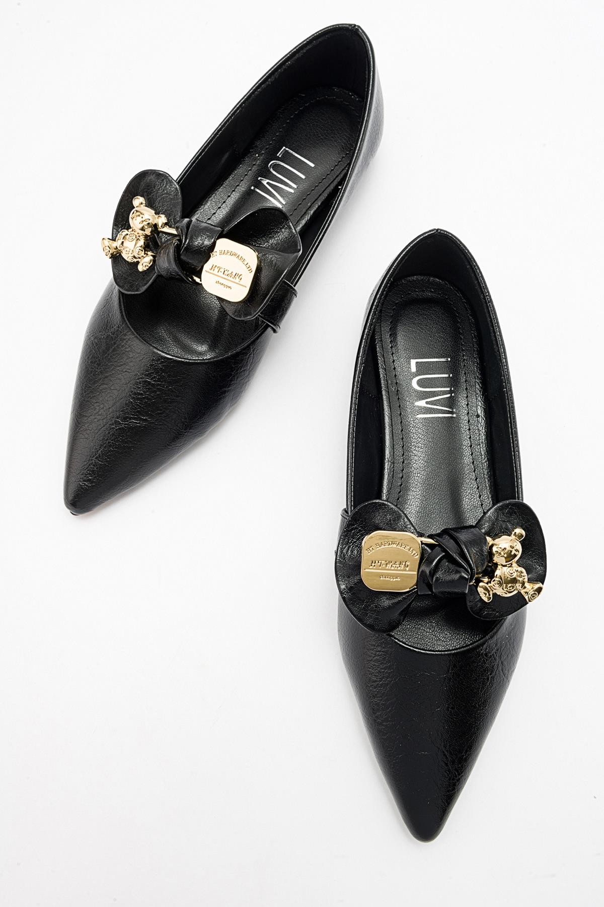 Helsi - Black Ballet Flat – heel view showing leather, black, Vowalisse