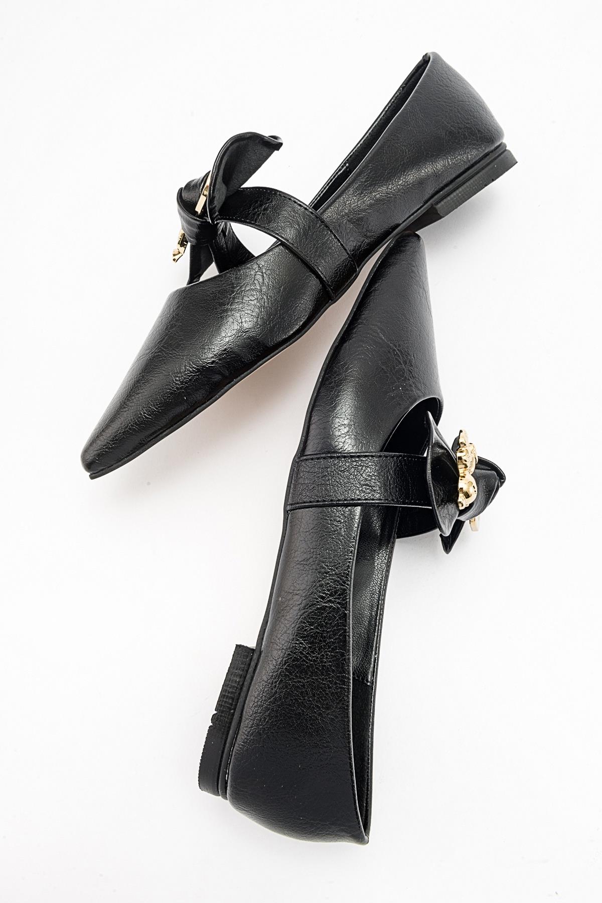 Helsi - Black Ballet Flat – back view showing leather, black, Vowalisse