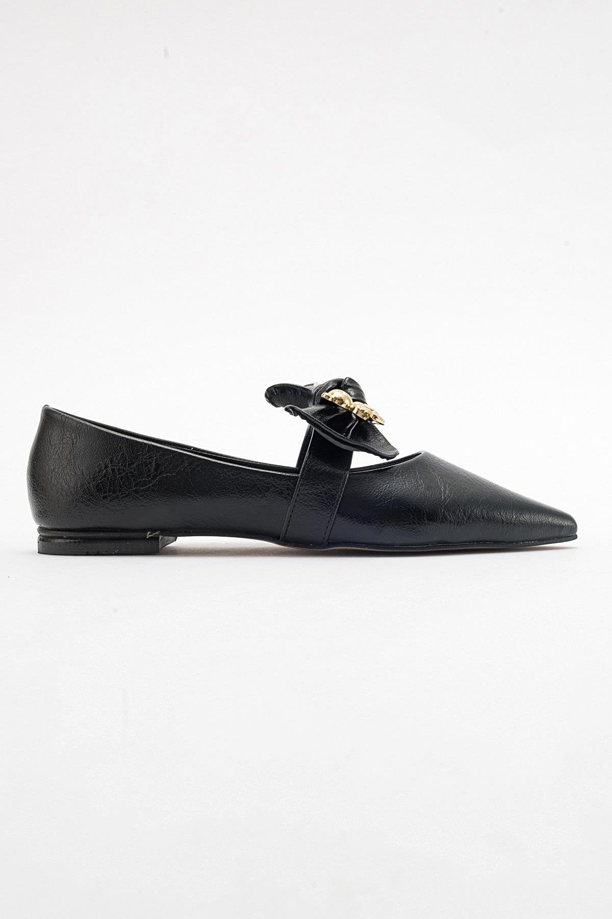 Helsi - Black Ballet Flat – top view showing leather, black, Vowalisse