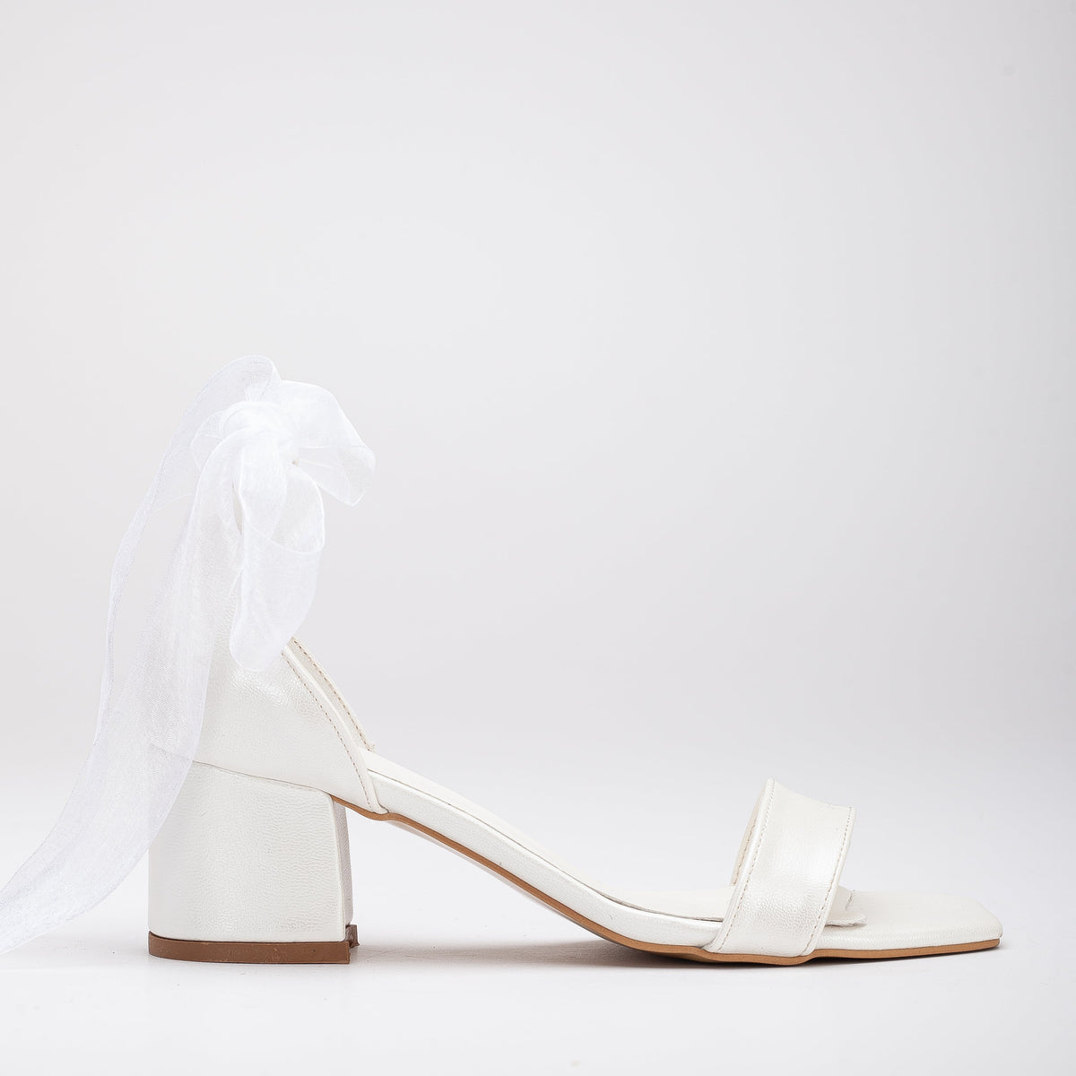 Athena - Ivory Block Heels with Ribbon – front three-quarter view showing lace, leather, ivory, Vowalisse