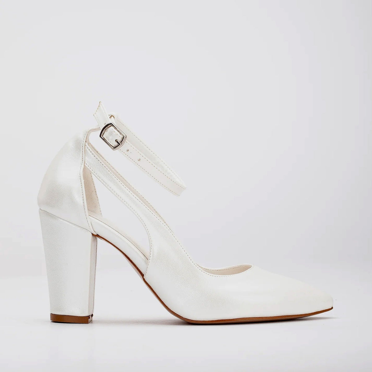 Colette - Ivory Bridal Block Heels – front three-quarter view showing leather, ivory, Vowalisse