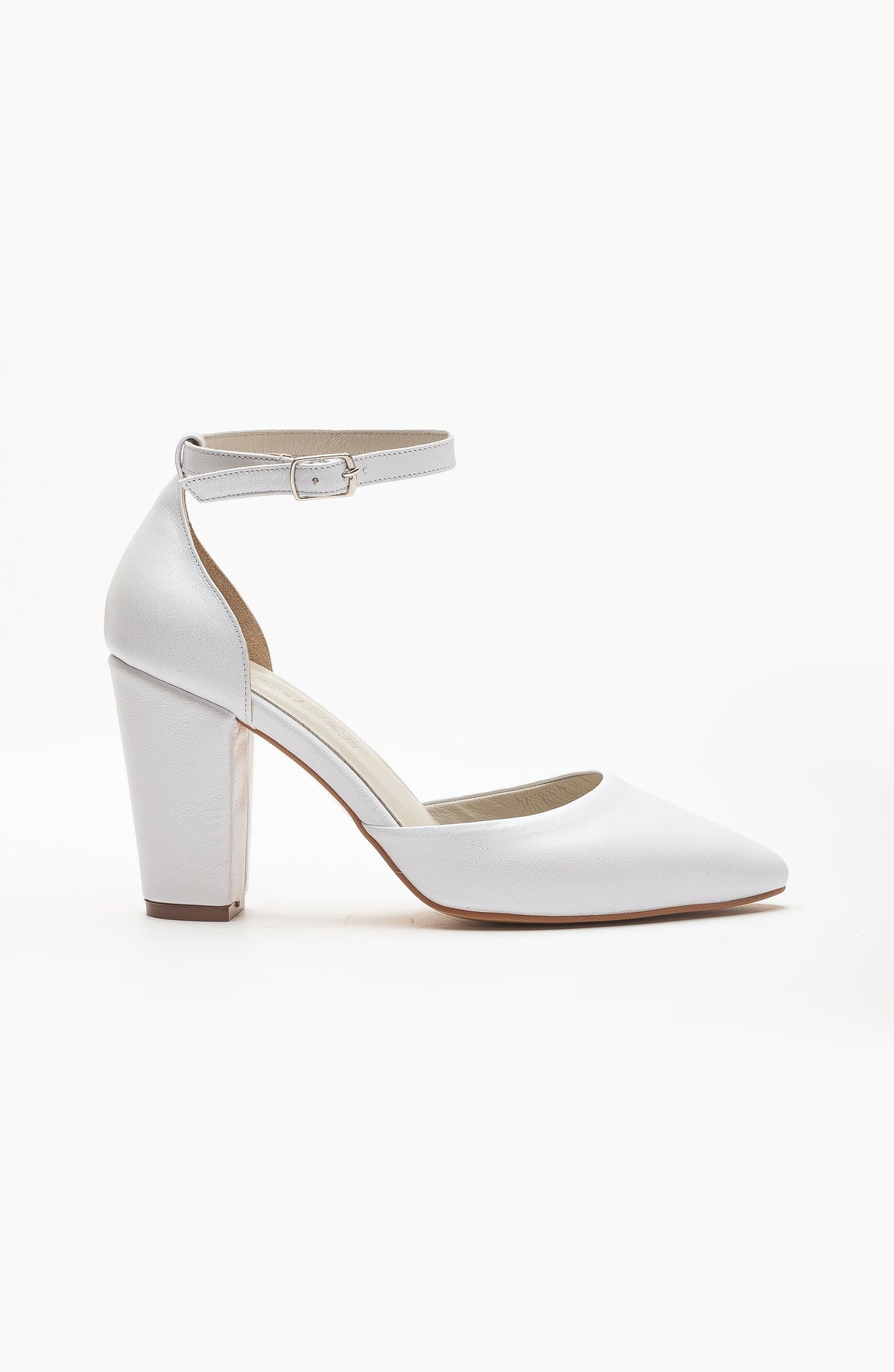 Rossella - Ivory Leather Bridal Heels – back view showing leather, ivory, Vowalisse