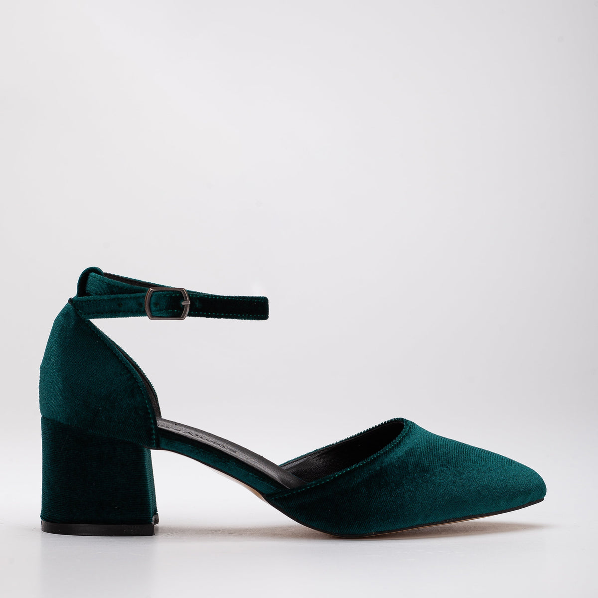 Miranda - Emerald Green Velvet Heels with Pearls – top view showing pearl, velvet, green, Vowalisse