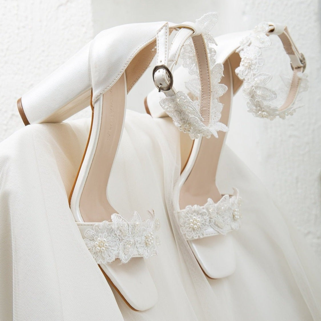 Dede - Ivory Lace Bridal Heels – back view showing lace, ivory, white, Vowalisse