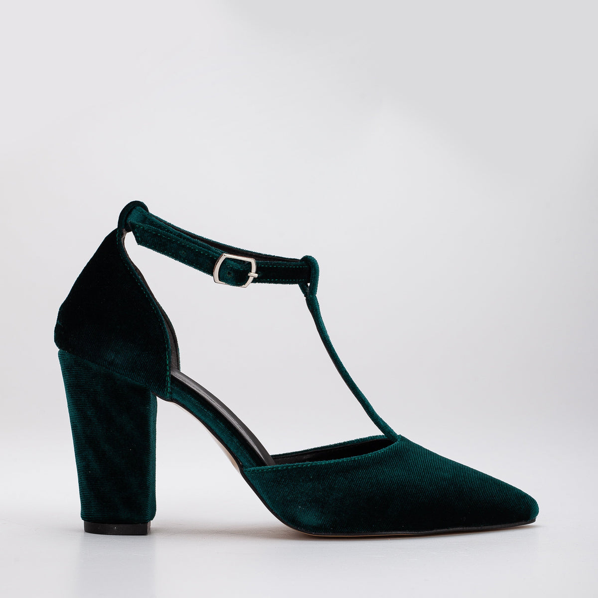 Angelique - Emerald Green Velvet Heels – front three-quarter view showing velvet, green, Vowalisse