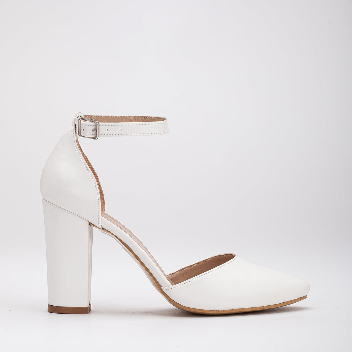 Jolie - White Wedding Heels with Ribbon – sole view showing leather, white, Vowalisse